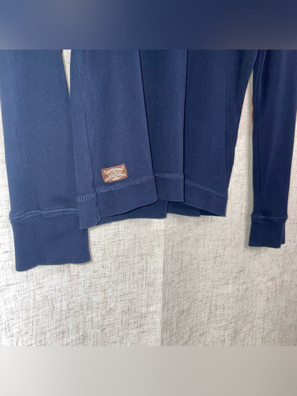 LRL Navy Blue Longsleeve Crewneck w/ Suede Shoulder Patch 100% Cotton Size M - Picture 6 of 10